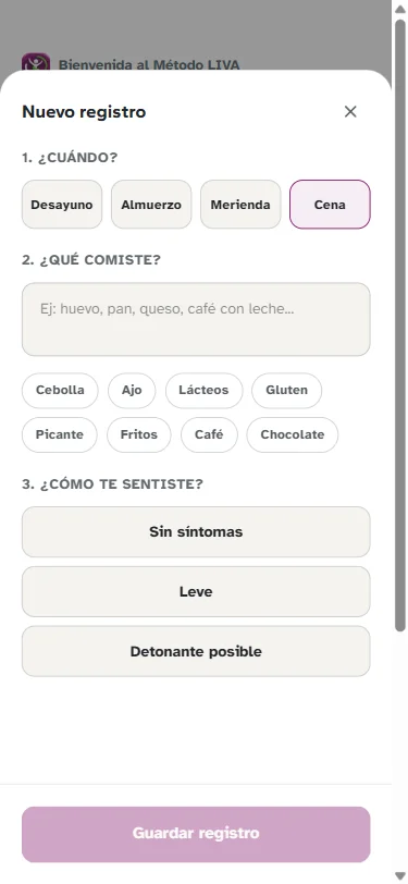 Registro de una comida en 3 toques